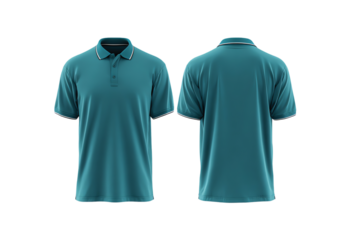 Teal polo T shirt template, front and back view, Mockup for Sportswear Design isolated on transparent white background, clipping path ,png 
