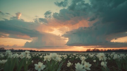 Obraz premium Spring Stormy Clouds On Sunset with Empty Copy Space For Text