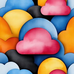 Abstract Watercolor Cloud Pattern Vibrant Colors and Textured Overlap