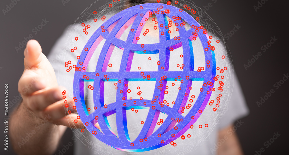Leinwandbilder abstract image of a hand holding a digital globe, representing global network connections and data.