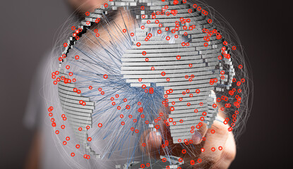 Interactive world map showing data points and connections. Ideal for technology, networking, and global concepts.