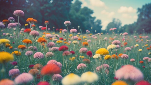 Colorful Cockcomb Flowers Field with Empty Copy Space for Text