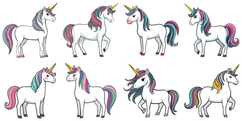 Obraz premium Vector illustration of multiple unicorns, outline