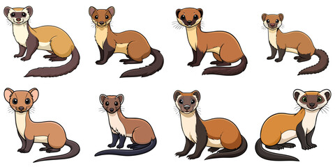 Vector illustration of multiple weasels, outline