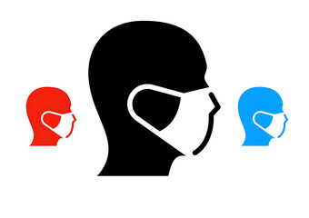 three head silhouettes with face masks vector graphic for health safety and pandemic awareness designs