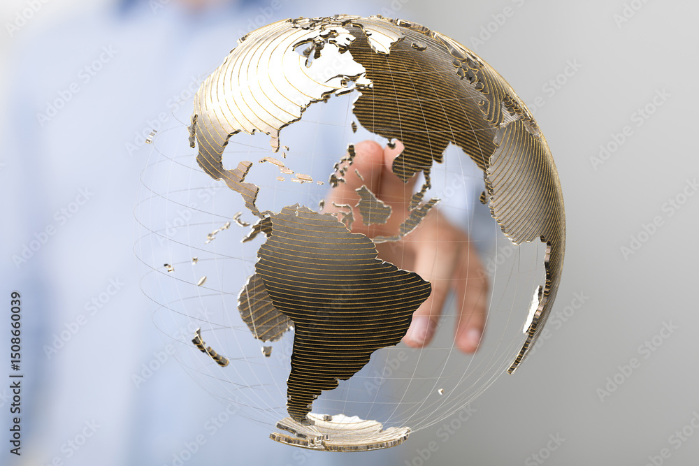 Leinwandbilder abstract image of a hand interacting with a 3d model of earth, representing global connectivity and 