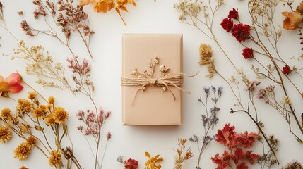 Autumn Botanical Arrangement with Dried Flowers and Leaves in Rustic Decor