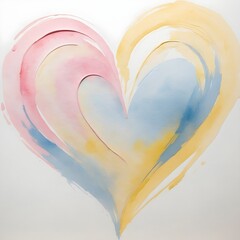 A heart made of paint with pink, yellow and blue colors.
