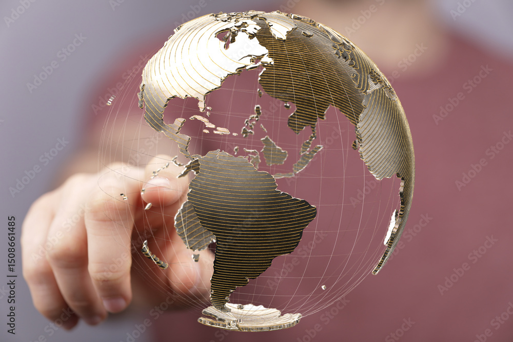 Aufkleber high-quality stock photo of a hand interacting with a digital globe, representing global connectivit