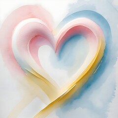 Watercolor heart background. A heart made of paint with pink, yellow and blue colors. The heart is surrounded by a blue background. 