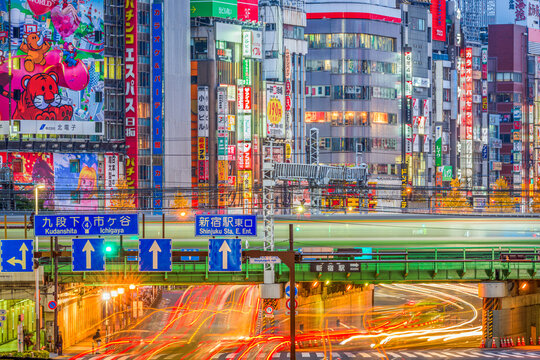 Shinjuku, Tokyo, Japan Cityscape and Street Traffic