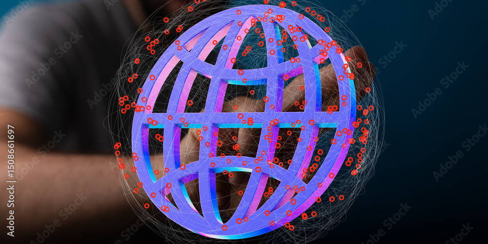 Poster abstract image depicting a global network with data points. ideal for technology, connectivity, and 