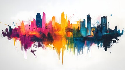 Obraz premium Vibrant Cityscape Abstract Painting with Colorful Splashes and Drippings