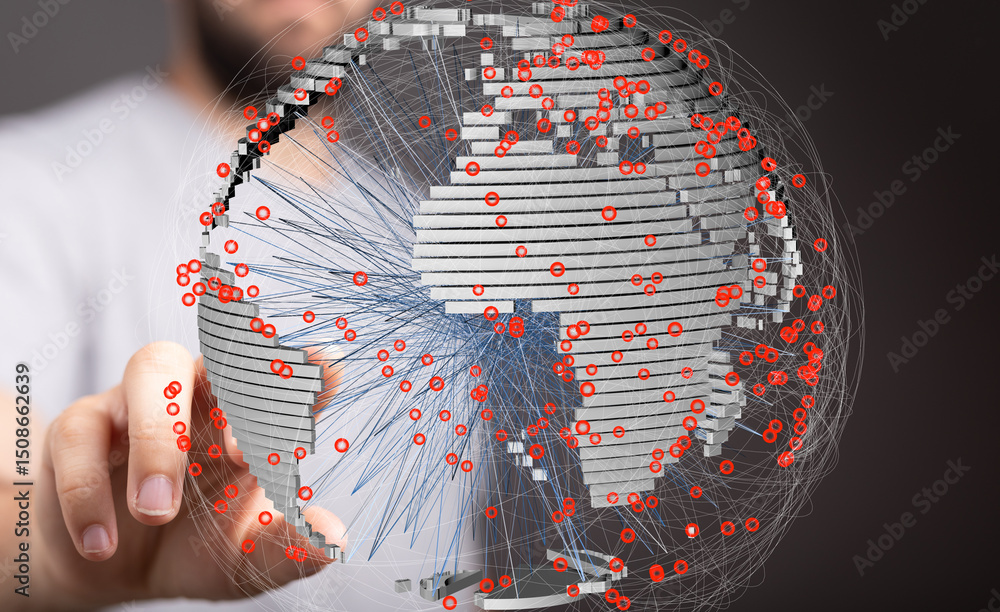 Fototapete Visual representation of global data exchange and network connections. Ideal for technology, business, and communication concepts.