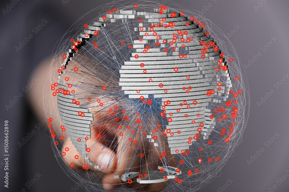 Leinwandbilder stock photo of a hand interacting with a 3d model of the earth, showing interconnectedness and data 