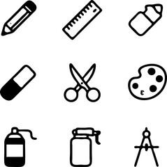 Black & White Drawing Tools Icon Pack – Free Download