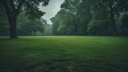 Obraz premium Green lawn in park with empty space for text.