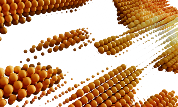 Dynamic abstract background with flowing orange spheres. Ideal for technology, energy, or data visualization.