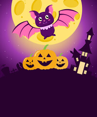 halloween vector background with pumpkins and cute bat