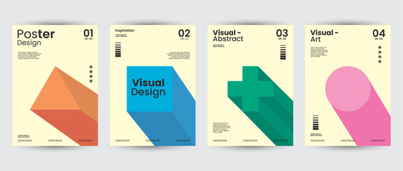 Modern Abstract Geometric Poster Design Set – Modern Memphis Style with Colorful Bauhaus-Inspired Vector Layouts