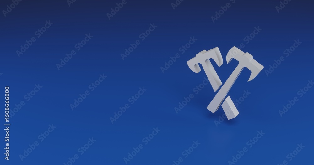 Aufkleber isolated realistic white crossed axes symbol with shadow. located on the right side of the scene. 3d