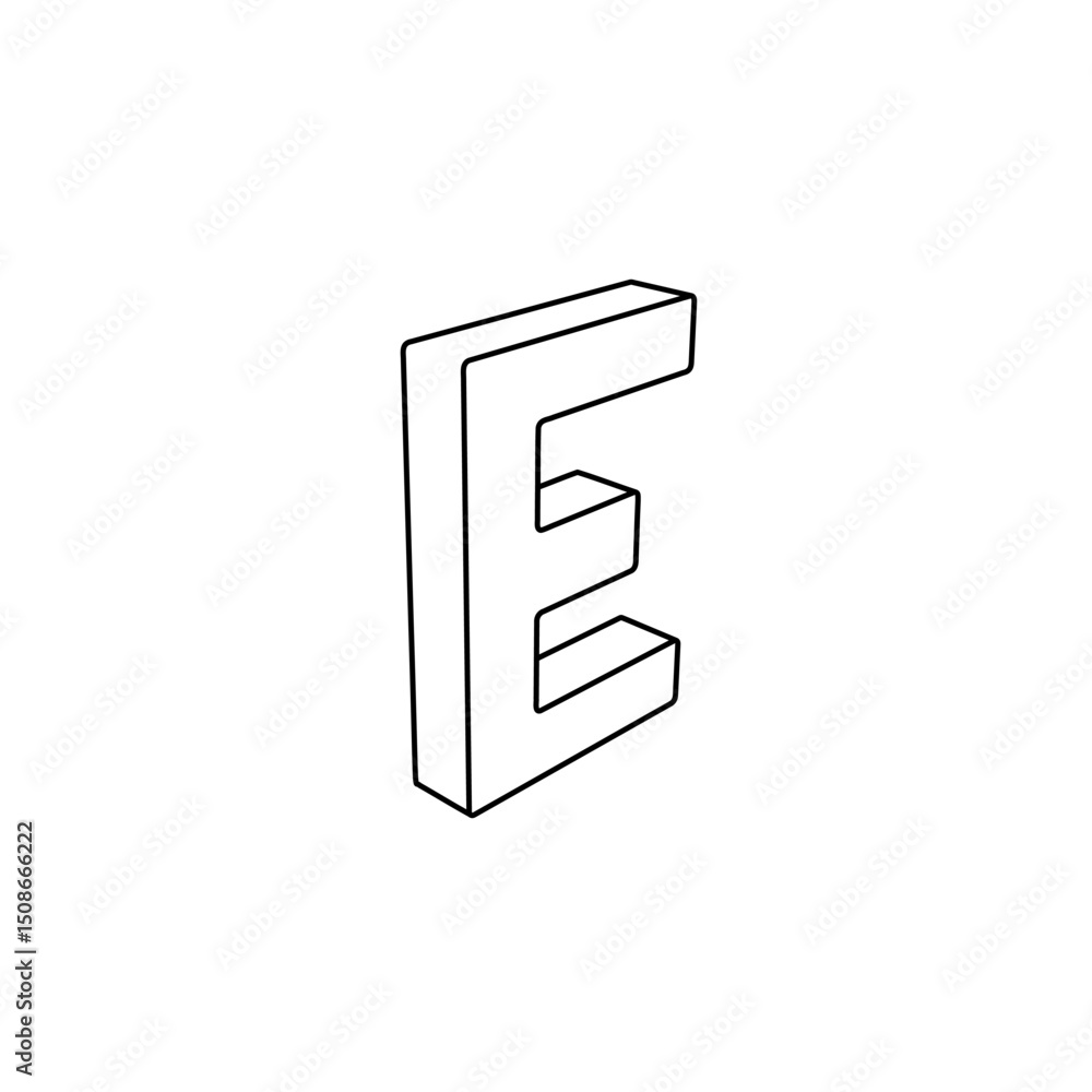 Poster the outline of a large capital letter e symbol is made with black lines. 3d view of the object in pe