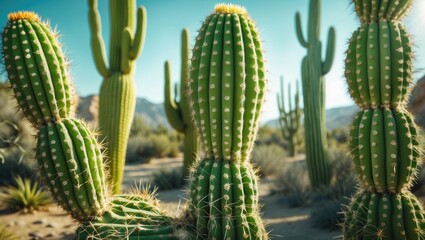Green Giant Desert Cactus Close Up Detail with Empty Copy Space For Text
