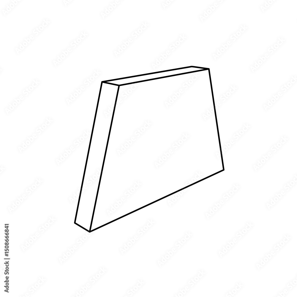 Poster the outline of a large trapezoid symbol is made with black lines. 3d view of the object in perspecti