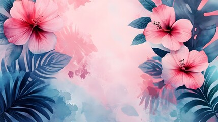 Vibrant Pink Tropical Hibiscus Flowers with Lush Greenery Backdrop