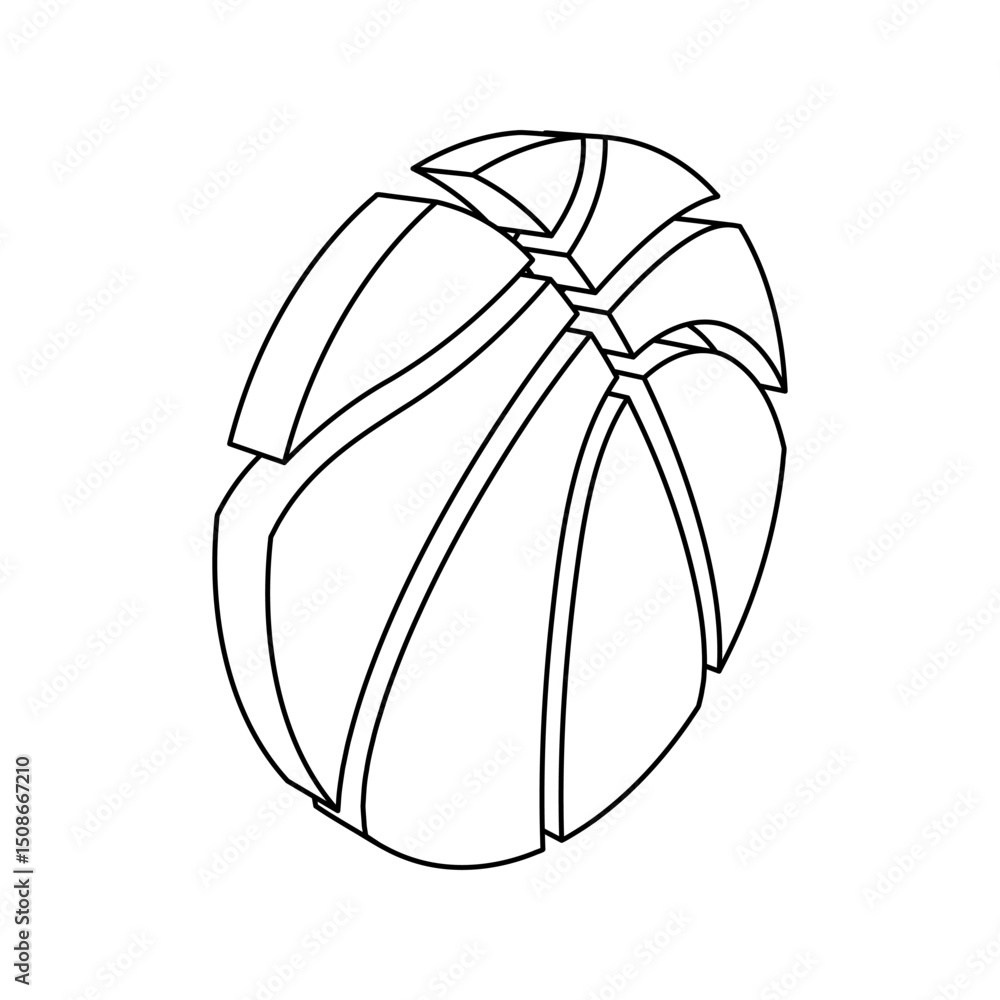 Poster the outline of a large basketball symbol is made with black lines. 3d view of the object in perspect