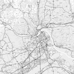 Naklejka premium Linz Area Map with Labels and Neighborhoods - One color, minimalistic design