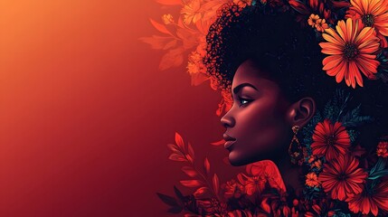 Dramatic Afro Portrait of Ethnic Beauty in Orange Floral Setting