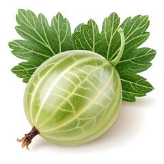 Fresh Green Gooseberry with Leaves High-Resolution Image