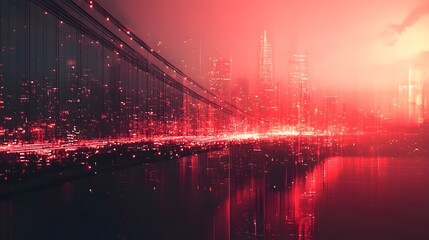 Dazzling Cityscape at Night   Futuristic Urban Landscape with Glowing Skyscrapers and Reflections