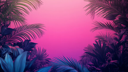 Obraz premium Colorful Neon Palm Trees with Tropical Vibes and Futuristic Retro Lighting Against Vibrant Skies
