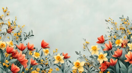 Vibrant Spring Flowers in Lush Garden Landscape
