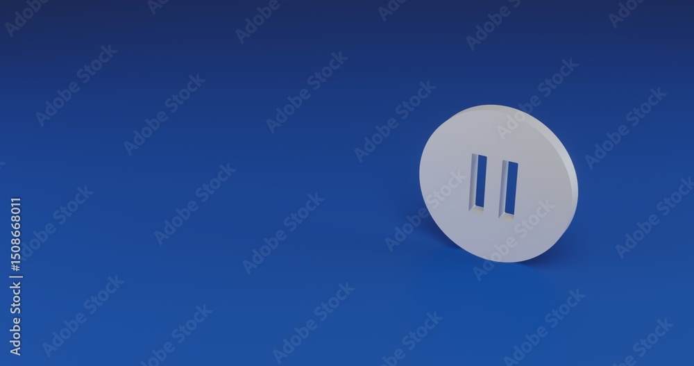 Poster isolated realistic white pause symbol with shadow. located on the right side of the scene. 3d illust