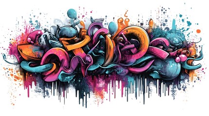 Vibrant Graffiti Inspired Abstract Artwork with Colorful Splash Effects and Urban Elements