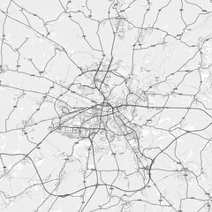 Plzeň Area Map with Labels and Neighborhoods - One color, minimalistic design