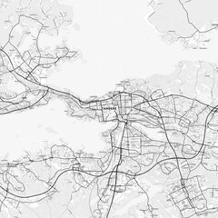 Tampere Area Map with Labels and Neighborhoods - One color, minimalistic design