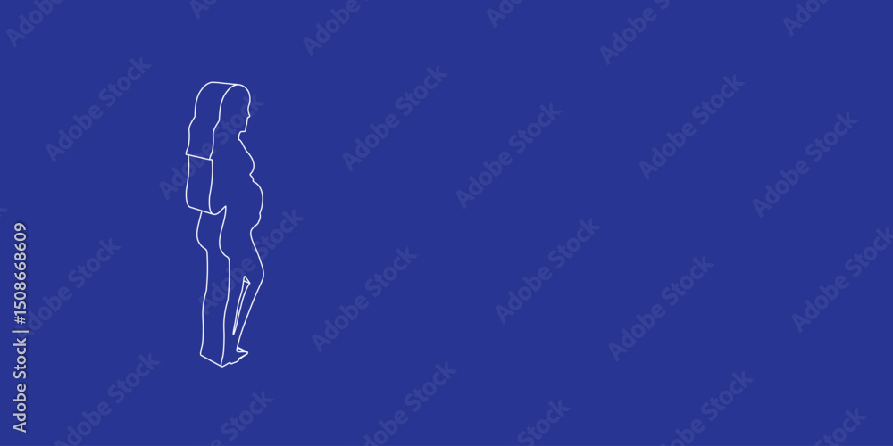 Aufkleber the outline of a large pregnant woman symbol made of white lines on the left. 3d view of the object 