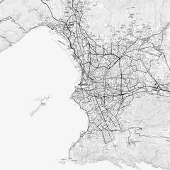Marseille Area Map with Labels and Neighborhoods - One color, minimalistic design