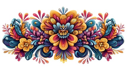 Vibrant Baroque Floral Motif Ornamental Design Element