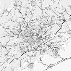 Montpellier Area Map with Labels and Neighborhoods - One color, minimalistic design