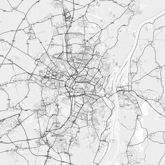 Strasbourg Area Map with Labels and Neighborhoods - One color, minimalistic design