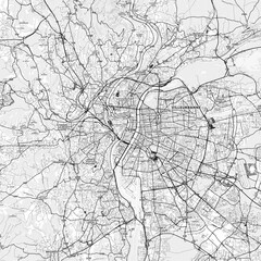 Lyon Area Map with Labels and Neighborhoods - One color, minimalistic design