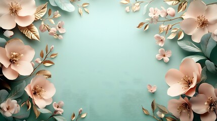 Elegant Pastel Floral Background with Blooming Flowers and Leaves