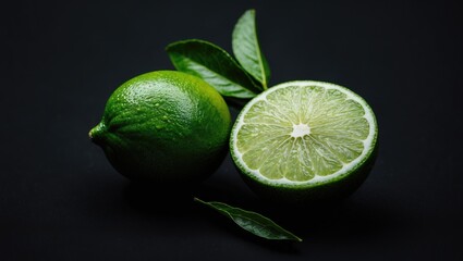 Half of fresh lime is isolated on black background with empty copy space for text.
