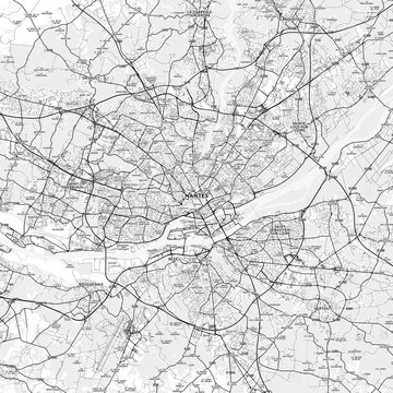 Nantes Area Map with Labels and Neighborhoods - One color, minimalistic design