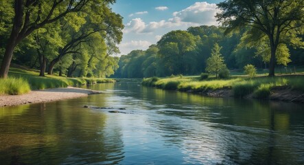 Naklejka premium Peace and tranquility in beautiful poses in the natural park, on the river, with empty copy space for text